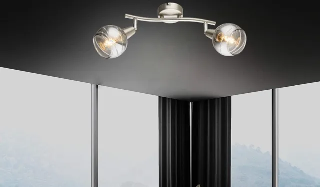 Trango 2-vlams Roestvrij stalen optiek 1010-28L Draaibare plafondlamp *WOW* incl. 2x 5Watt LED lamp 3000K warm wit Spots met design rokerige glazen kappen Woonkamerlamp, plafondspot 2-Vlams mat nikkel