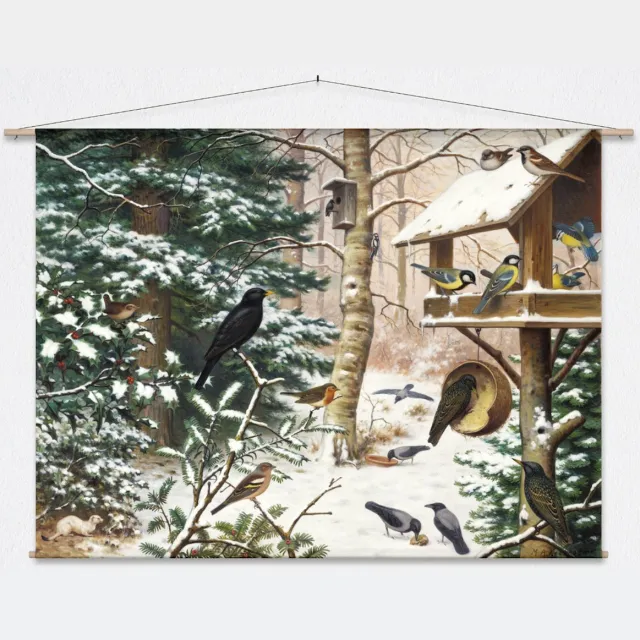 wallchart unlimited Wandkleed Wintervogels van M.A. Koekkoek - L: Landscape 135 x 95 cm groen