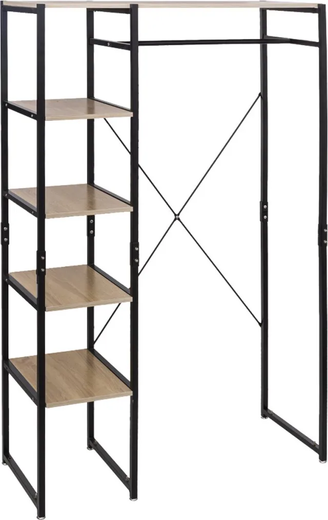 5Five® 5Five - Kledingrek - Open - 5 Legplanken - Zwart - 170 x 100 x 40 cm Noir