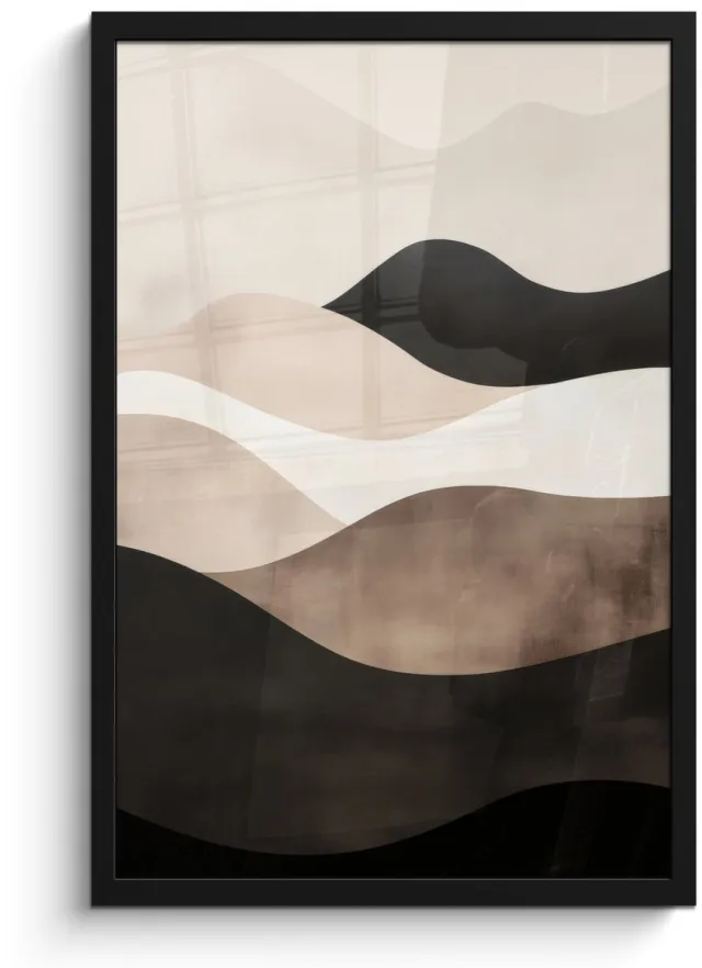 FrameYourWall Poster in lijst - Fotolijst 40x60 cm - Posters - Abstract - Landschap - Golven - Crèmekleur - Posterlijst zwart - Decoratie - Wanddecoratie woonkamer - Muurdecoratie slaapkamer Golven - Abstract - Crèmekleur
