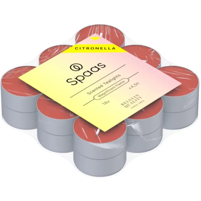 Spaas Citronella Theelichten Brandduur ± 4,5 u Levendig Rood 18 stuks