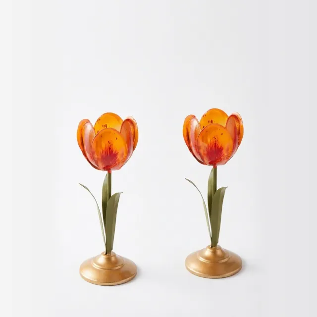 Pip Studio Bloem Kandelaren - Oranje - Set van 2 - Metaal - 21 cm
