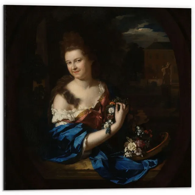 KuijsFotoprint Dibond - Oude meesters - Margaretha Rendorp, Adriaen van der Werff, 1692 - 50x50cm Foto op Aluminium (Wanddecoratie van metaal) Blauw