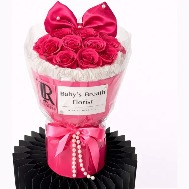 La Roselle Amsterdam Roze Rozen Cadeaubox met 9 Kunstrozen – Luxe Geschenkboeket met Satijnen Strik en Parels – Cadeau voor Verjaardag, Kerst, Valentijn en Moederdag | La Roselle Amsterdam Pink