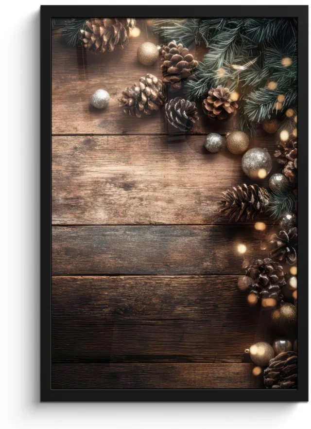 FrameYourWall Poster in lijst - Fotolijst 40x60 cm - Posters - Kersthoekdecoratie - Dennenappels - Lichtjes - Posterlijst zwart - Decoratie - Wanddecoratie woonkamer - Muurdecoratie slaapkamer - Kerstversiering - Kerstdecoratie voor binnen - Kerstmis