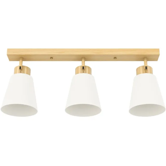 ZYLARO Plafondlamp - LED - 40 W - Dubbele Montage - 90° Verstelbare Kop - 3 E27-fittingen - Natuurlijk Hout natuurlijk hout+crème