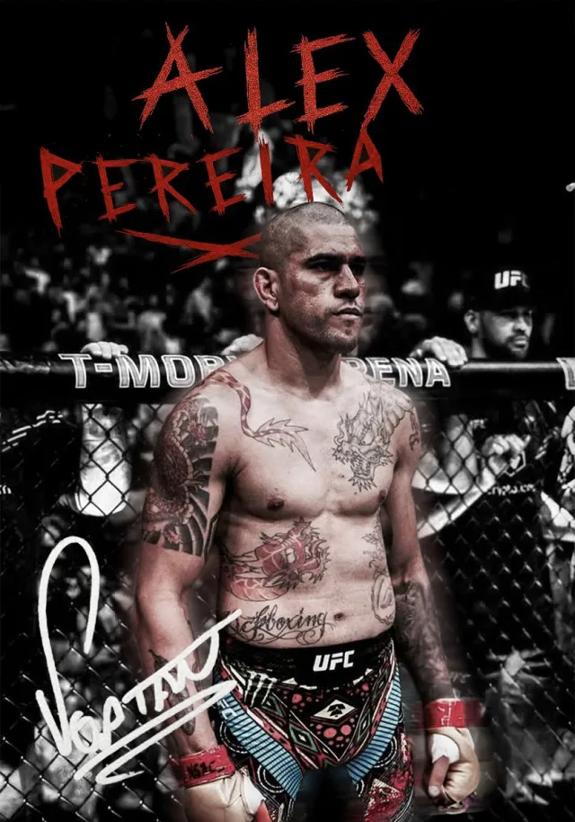 Alex Pereira Poster Ingelijst – MMA Kampioen – 21x30cm met Zwarte Lijst – Vechtkunst Wanddecoratie - Fighter