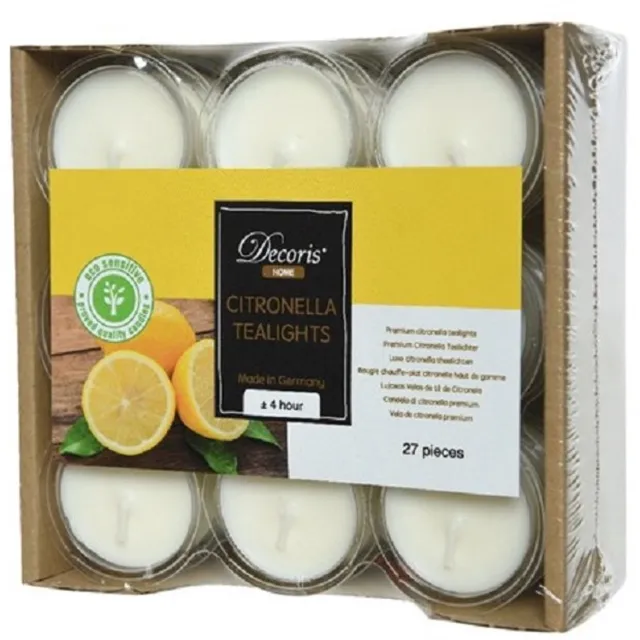 Decoris Geurkaarsen - Citrus Citronella geur - 81x stuks - 4 branduren - kaarsjes Geel