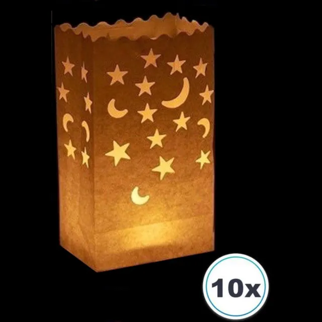Volanterna 10 x Candle bag maan en sterren, windlicht Luna e Stelle, papieren kaars houder, lichtzak, candlebag, candlebags, sfeerlicht, theelicht, Volanterna® wit