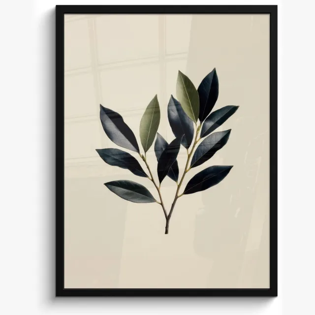 FrameYourWall Poster in lijst - Fotolijst 50x70 cm - Posters - Ovaal - Olijfgroen - Simpel - Posterlijst zwart - Decoratie - Wanddecoratie woonkamer - Muurdecoratie slaapkamer Tak - Blad