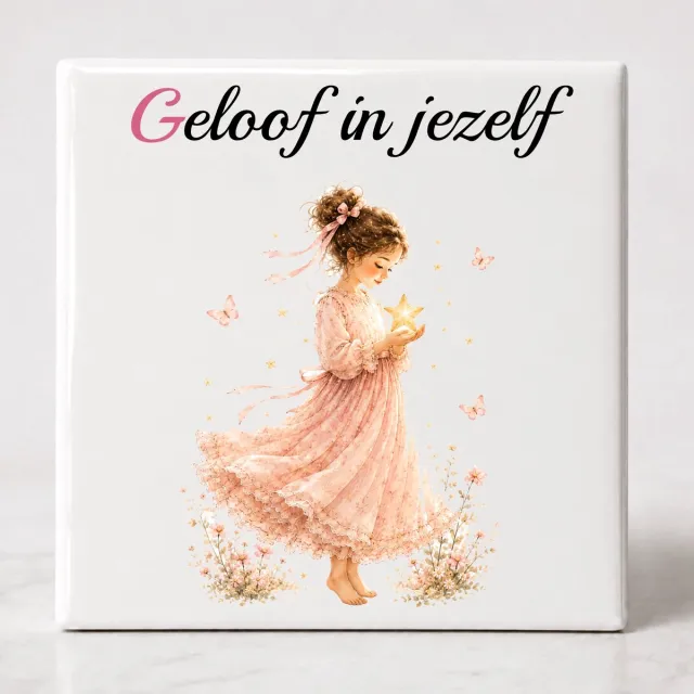 Tegel spreuk Geloof in jezelf Wit