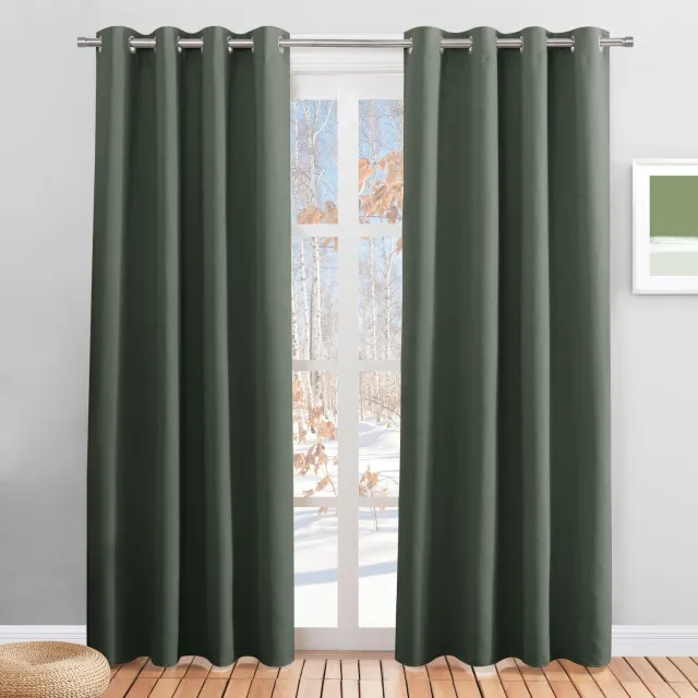 Famanu Thermo-verduisteringsgordijnen set van 2 panelen, ondoorzichtig, 140 x 220 cm, groen en grijs, warmte-isolerend met 8 ogen, perfect voor het blokkeren van licht en het besparen van energie