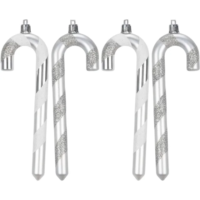Inge Glas 4x Kersthangers figuurtjes zuurstokken zilver 14 cm - Zilveren kerstboomversiering