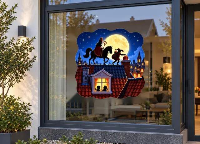 De Stickerman Sinterklaas Raamsticker 75cm Breed Herbruikbaar Weerbestendig (V22) Multi