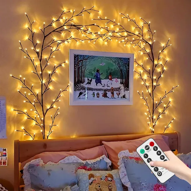Zumolir 2 Stuks - Wilgentak Lichtslinger - Led Takverlichting - 144 Led - 230 cm Twinkelende Boomtak met Afstandsbediening - Betoverende Wilgentak Lichtslinger - Woondecoratie - Kerstversiering - Warmwitte - Zumolir®