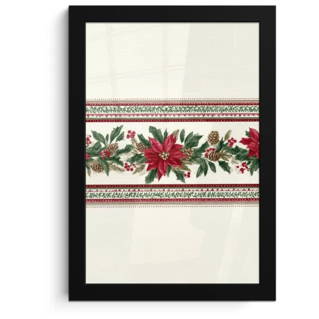 FrameYourWall Poster in lijst - Fotolijst 20x30 cm - Posters - Kerststrook - Pointia - Rood - Groen - Posterlijst zwart - Decoratie - Wanddecoratie woonkamer - Muurdecoratie slaapkamer - Kerstversiering - Kerstdecoratie voor binnen - Kerstmis Kerststrook - Poinsettia - Rood - Groen