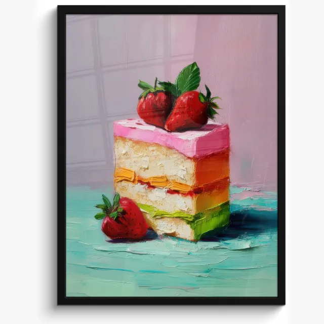 FrameYourWall Poster in lijst - Fotolijst 50x70 cm - Posters - Taartje - Aardbeien - Glazuur - Kleurrijk - Posterlijst zwart - Decoratie - Wanddecoratie woonkamer - Muurdecoratie slaapkamer