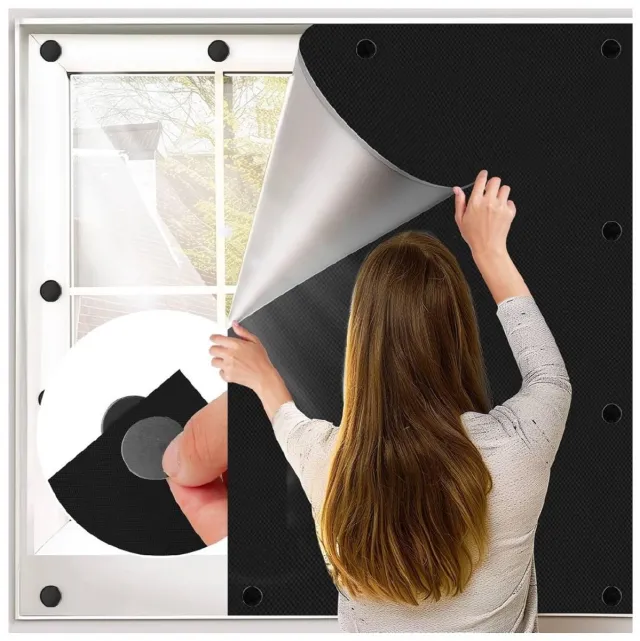 GelldG Zijdelings trek- en rolgordijnen 145x200cm - Magnetisch Verdunkelingsrollo - Lichtdicht en Makkelijk te Installeren - Geschikt voor Dachraam en Schuine Dakramen - Polyester - Zonder Boren Verwijderbaar Sonnenschutz Zwart