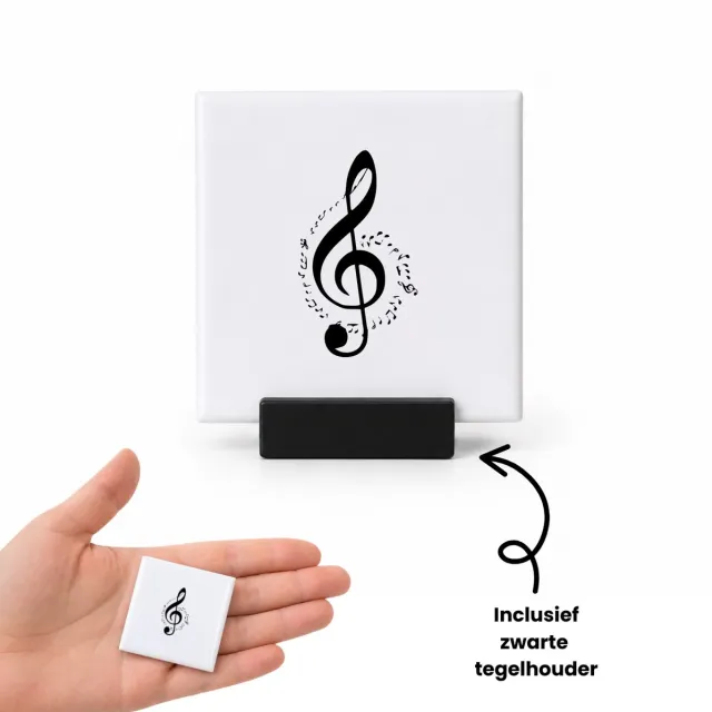 Hacebo Muzieknoot tegeltje met tegelhouder - Muzieknoot - cadeau muziekliefhebber - tegeltjes met tekst - leuk cadeau voor je vriend om te geven - verjaardag muzikant - spreuktegels - 4.8x4.8 CM Wit