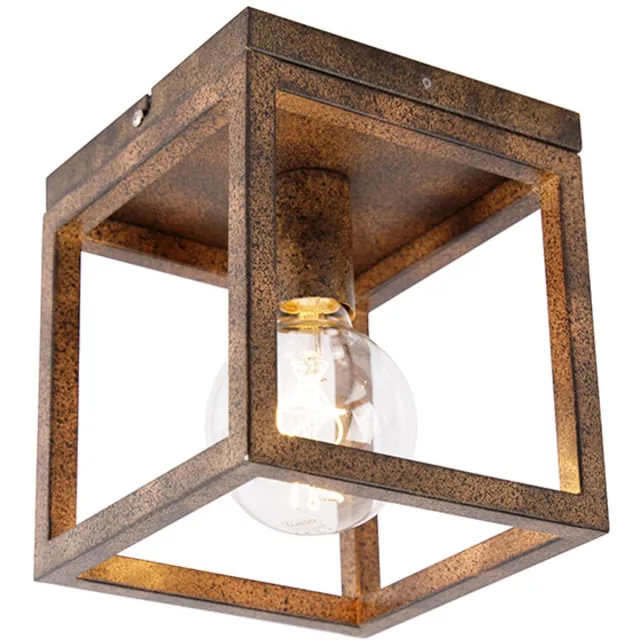 QAZQA cage - Industriele Plafondlamp - 1 lichts - L 18 cm - Bruin - Industrieel - Woonkamer | Slaapkamer | Keuken