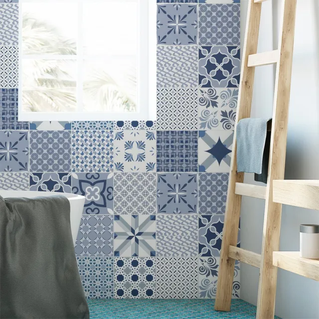 Ambiance Sticker Zelfklevende muurtegelstickers voor keuken en badkamer - 16 Arctische Scandinavische cementtegelstickers - 16 stickers 15x15cm Multi color