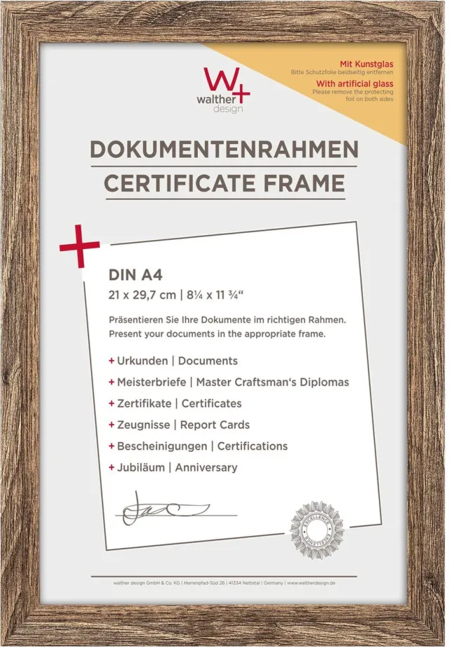 Walther Fiorito - MDF Houten lijst - Fotoformaat 21x29,7 cm - Kunstglas - Walnoot