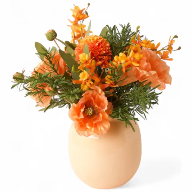 Winq Zomers Boeket Kunstbloemen Oranje-incl. Vaas-gebonden boeket kunstbloemen op vaas