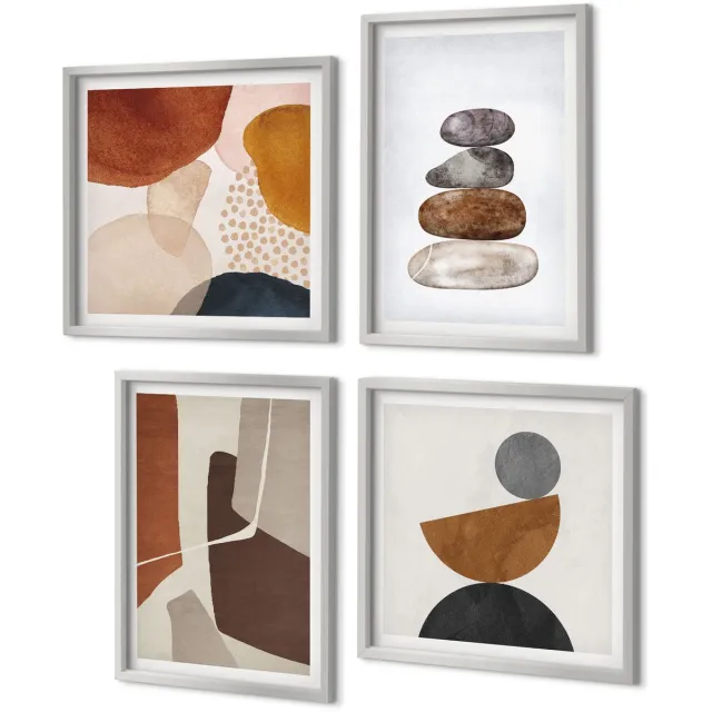 Coloray 4-Delige Schilderij Set - Abstracte schilderijen, moderne decoraties - 40 x 40 cm en 40 x 60 cm - Decoratieve Schilderijen - Wanddecoratie - Hal - Muurdecoratie Zilveren lijst
