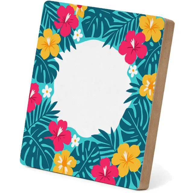 Mr Cadeautjes MDF staande fotolijst 15,2 x 15,2 - design Fris botanisch herhaalpatroon met een speels centraal labelv | cadeau Wit