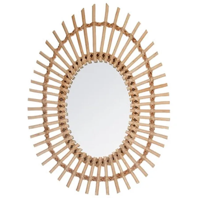 Atmosphera Wandspiegel Irma - Boho/ibiza stijl - rotan - lichtbruin - ovaal - 43 x 57 cm