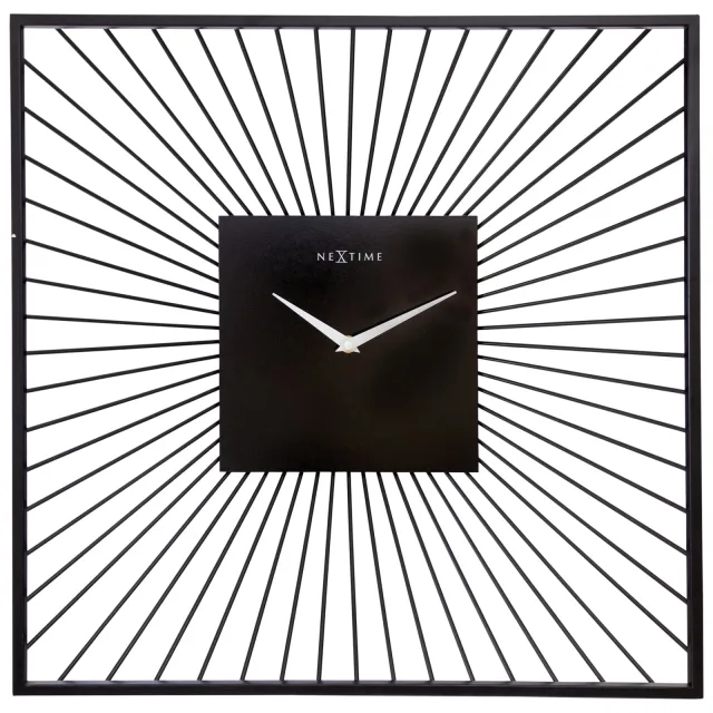 NeXtime Wandklok 45x45x15cm - Geruisloos - Zwart - Metaal - "Vasco Square"