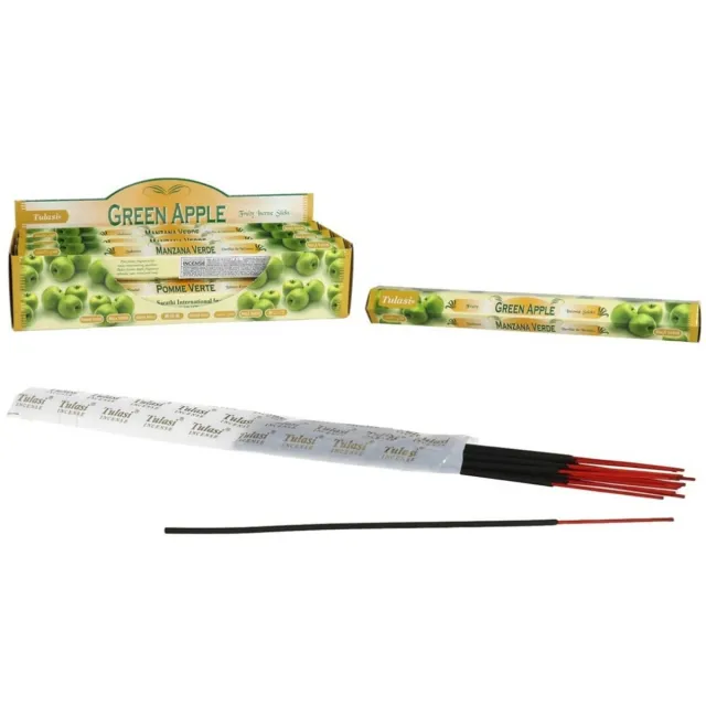 Tulasi Wierook sticks in huisgeur Green Apple - 40x sticks van 22 cm - Ontspannend - 24 grams - Ontspannend - Kalmerend - stokjes - appelgeur Groen