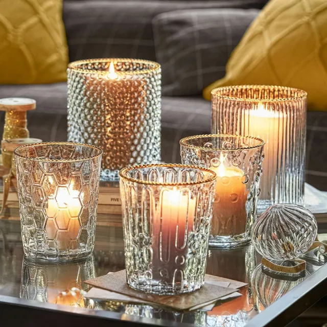Loberon Windlicht set van 5 Rosienne helder/goudkleurig