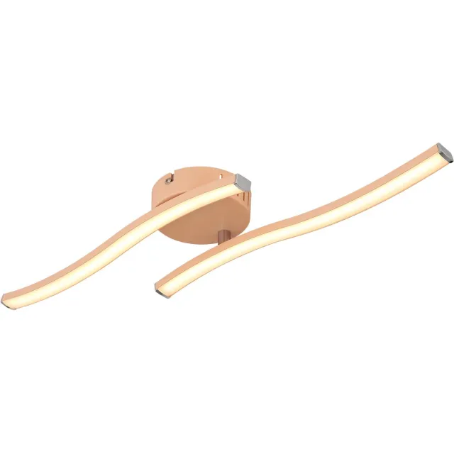 Globo LED plafondlamp woonkamerlamp 2 vlammen opaal, modern, acryl metaal peach, LED 12W 920Lm 3000K, LxBxH 51,5x10x7,2 cm Roze