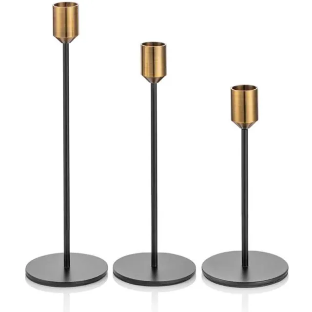 Unyqoos Set van 3 stijlvolle metalen kandelaars in goud en zwart voor tafeldecoratie