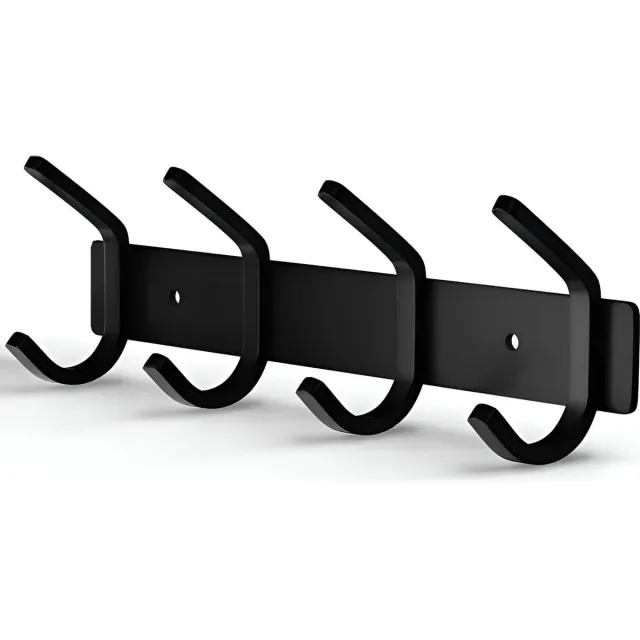 TOJ 8 Haaks Wandkapstok – 30cm - Muur / Wand Kapstok - Hangende Design Muurkapstok - Handdoekrek - RVS - Mat Zwart