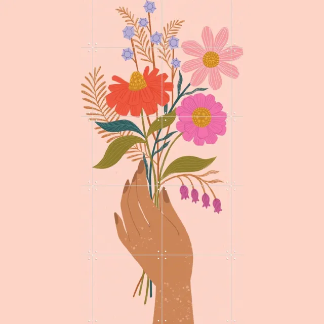 IXXI Zinnias, Bethan Janine - 80 x 100 cm - Grote wanddecoratie en posters - Grafisch Ontwerp, Speels, Kleurrijk, Illustraties, Slaapkamer, Woonkamer Roze