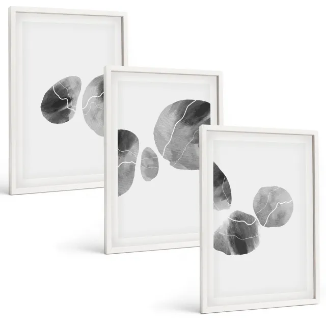 Coloray 3-Delige Schilderij Set - Abstracte Minimalistische Schilderkunst Met Verfvlekken - 40 x 60 - Wanddecoratie - Moderne Interieurdecoratie - Woonkamer Decoratie Witte lijst