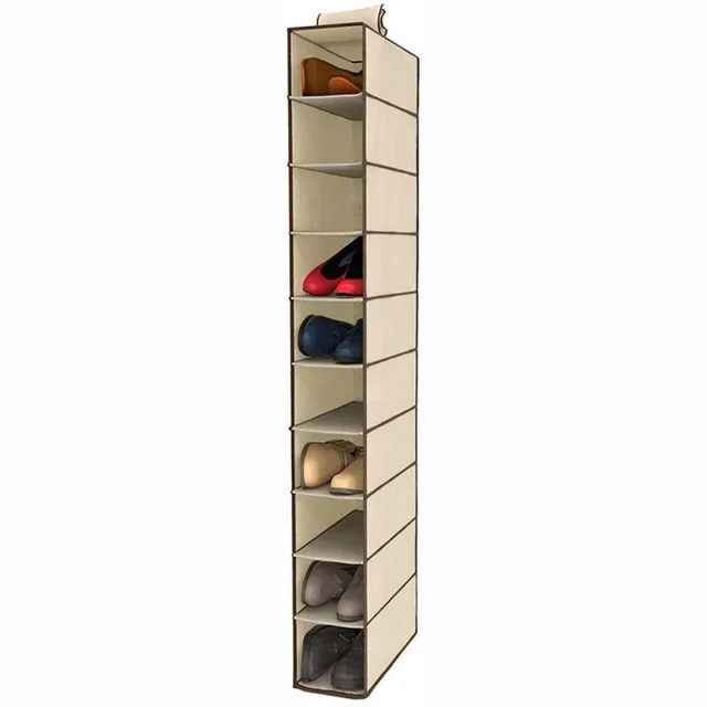 My Ninki ® Hangend Stoffen Schoenenrek Met 10 Vakken Voor Efficiënte Kastorganisatie en Opbergruimte beige bruin