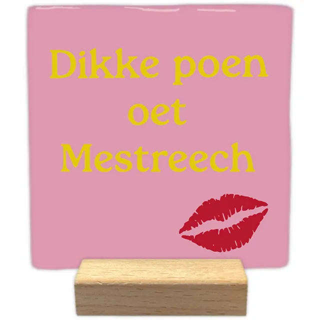 Artige Decoratie tegeltje met tekst - Dikke poen oet Mestreech - keramisch - 10x10 cm - inclusief houder Wit