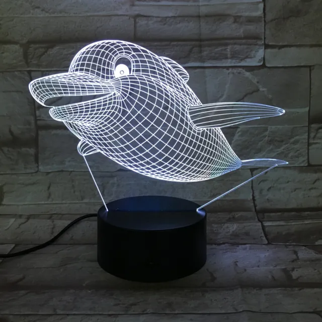 MC Living 3D Led Lamp Met Gravering - RGB 7 Kleuren - Dolfijn