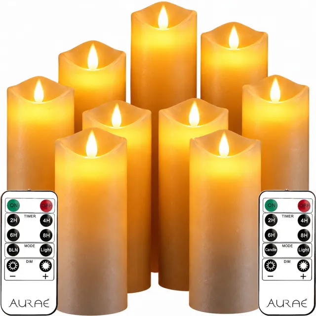 Aurae Led Kaarsen met Bewegende Vlam - 9x - Echte Wax - Flikkerende Vlam - 250+ Branduren - op Batterijen - Timer - Kerst Kaarsen Ivoor • Bewegende Vlam