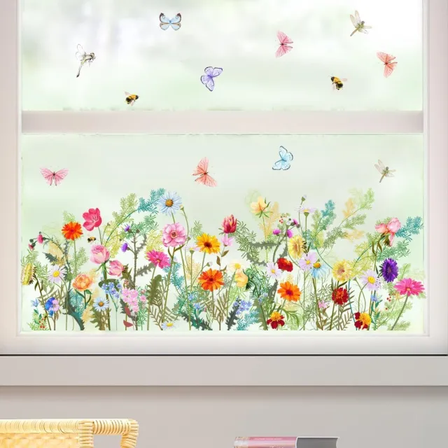 Cyslmuk Bloem vlinder raamstickers muurstickers, PVC dubbelzijdige lente bloemen vlinder anti botsing verwijderbare raamstickers, raamstickers voor thuisfeest winkel display glasdecoraties 30x60 bloem vlinder raamstickers