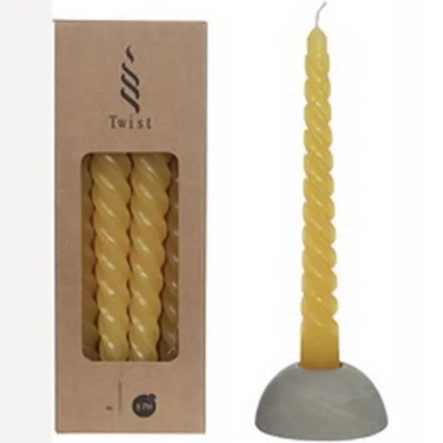 Hortus Twist kaarsen set 4 stuks dia. 2.2 x H 19 cm honing Hortus geel