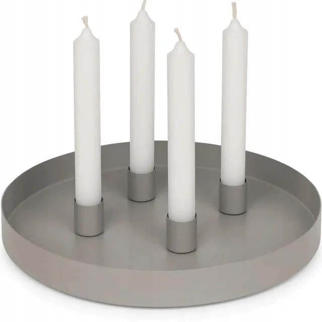 Inna (SklepikNaMedal) Ronde metalen dienblad 25cm, matgrijs, met magnetische kaarshouders