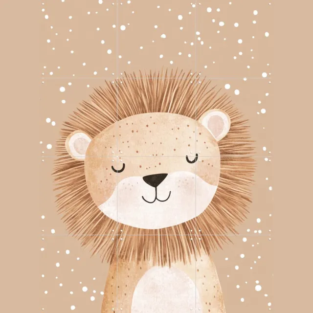 IXXI Happy Lion, Treechild & Various - 60 x 80 cm - Grote wanddecoratie en posters - Speels, Kleurrijk, Illustraties, Cartoonesk, Woonkamer, Grappig Beige / Bruin