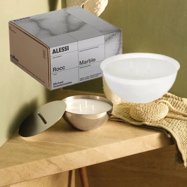 Alessi Rocc-Set-Small-Marble-Geurkaars-mét-Container gepolijst rvs
