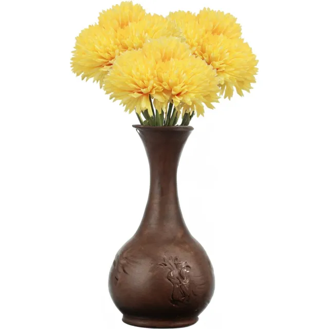 CHAKS Kunstbloemen boeket dahlia - 3x - geel - 26 cm - bloemstuk - onderhoudsvrij