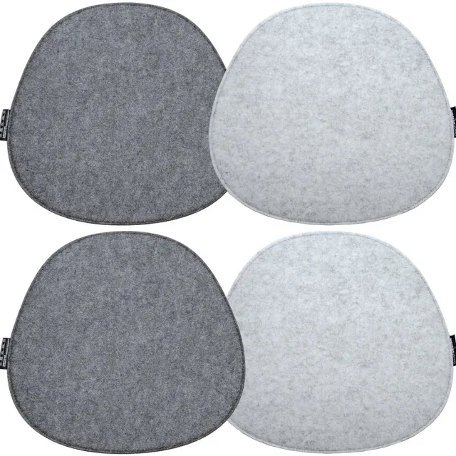 DuneDesign 4 Vilten Zitkussen Ovaal - 40x37cm Omkeerbaar Stoelkussen van Vilt - 8mm Stoelpad 2-Kleurig Grijs grey