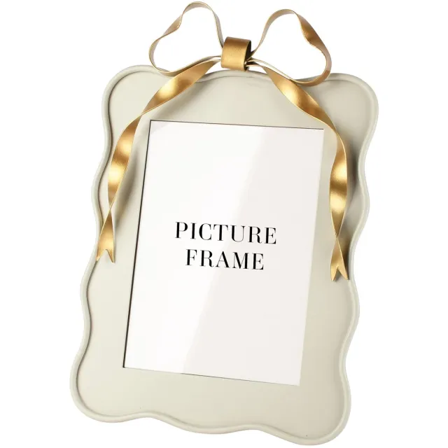 dekoratief Fotolijst m/strik, creme/goud, metaal/glas, 21x21x3cm | A265187